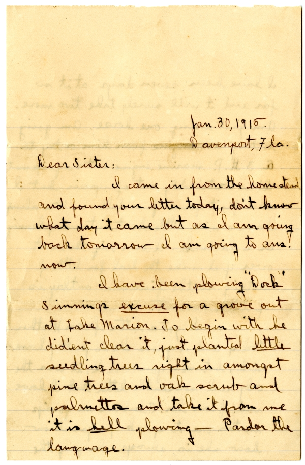 Letter from Algy Knox Bevins to Merie Rieck - January 30, 1915