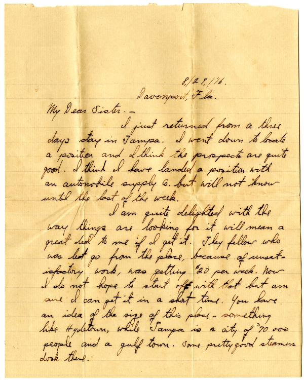 Letter from Algy Knox Bevins to Merie Rieck - August 29, 1916