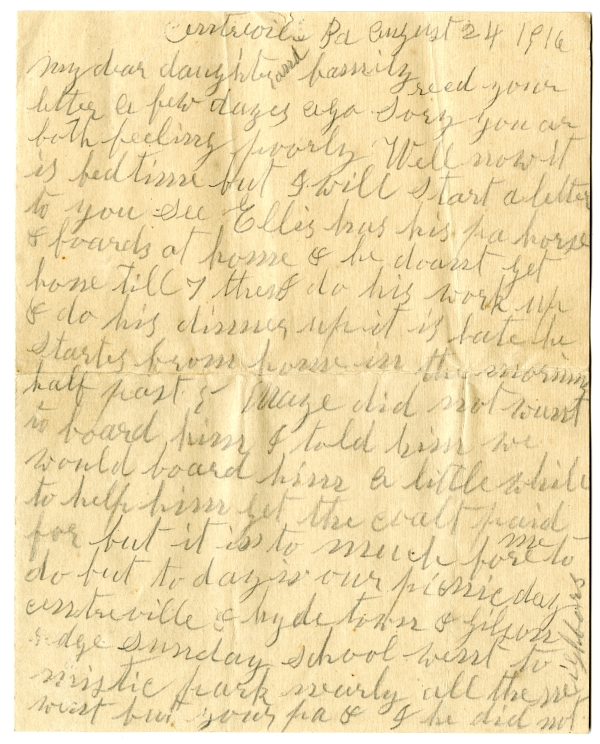 Letter from Olive Fish to Minnie Bevins - August 24, 1916