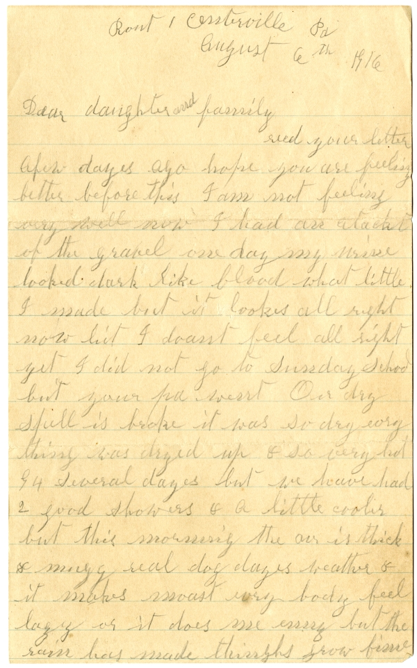 Letter from Olive Fish to Minnie Bevins - August 6, 1916