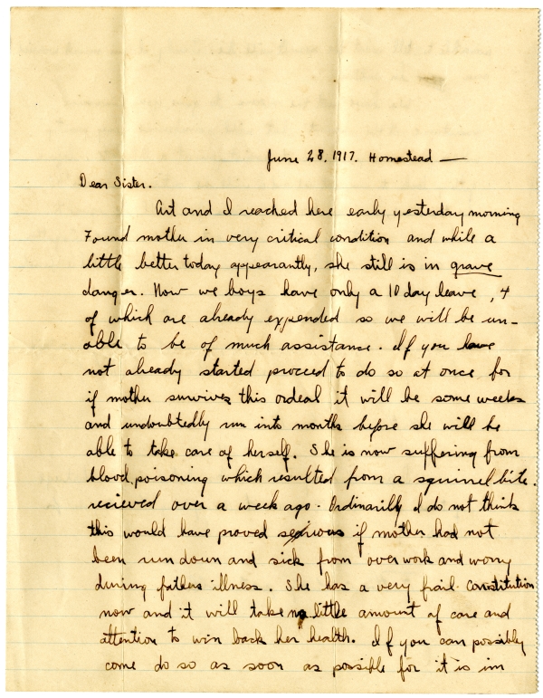 Letter from Algy Knox Bevins to Merie Rieck - June 28, 1917