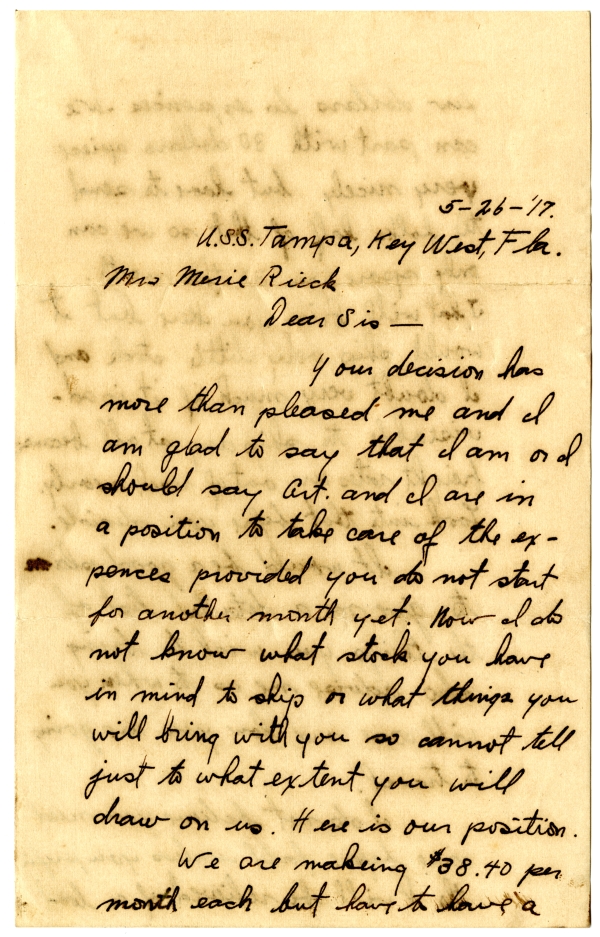 Letter from Algy Knox Bevins to Merie Rieck - May 26, 1917