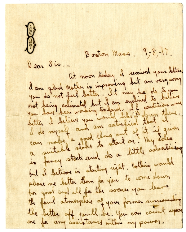 Letter from Algy Knox Bevins to Merie Rieck - September 8, 1917