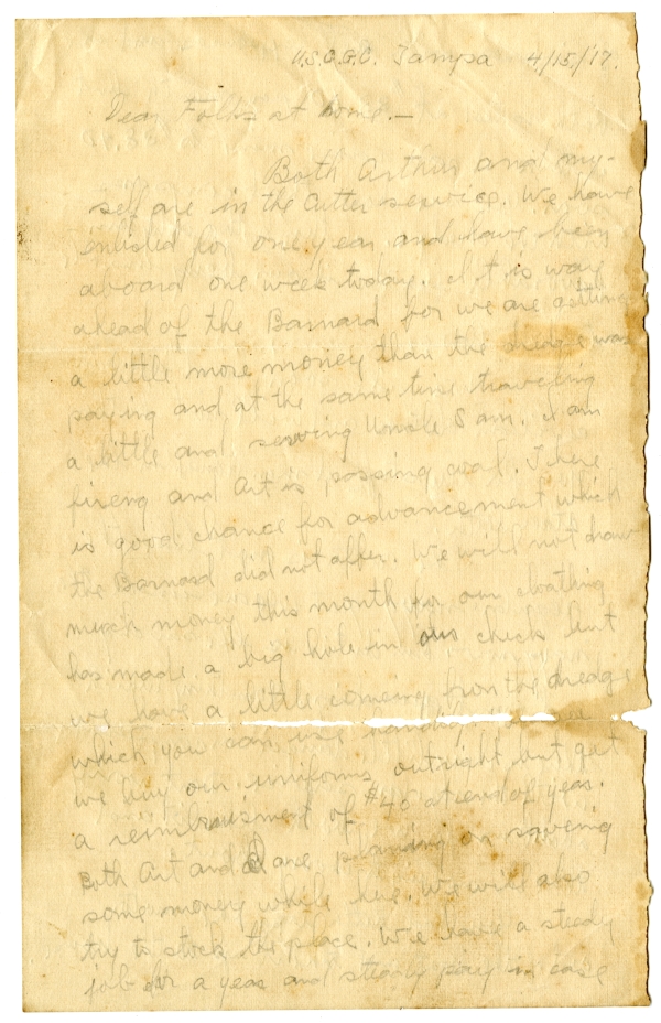 Letter from Algy Knox Bevins to Family - April 15, 1917