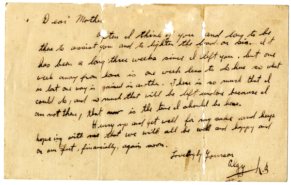 Letter from Algy Knox Bevins to Minnie Bevins - Undated