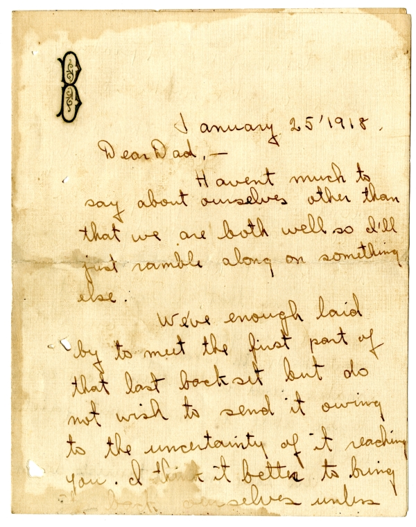 Letter from Algy Knox Bevins to William Bevins - January 25, 1918