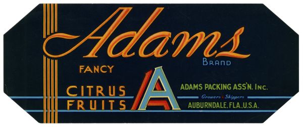 Adams Brand Fancy Citrus Fruit Label