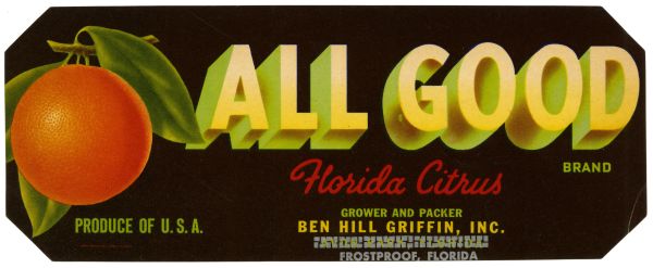 All Good Brand Florida Citrus Label