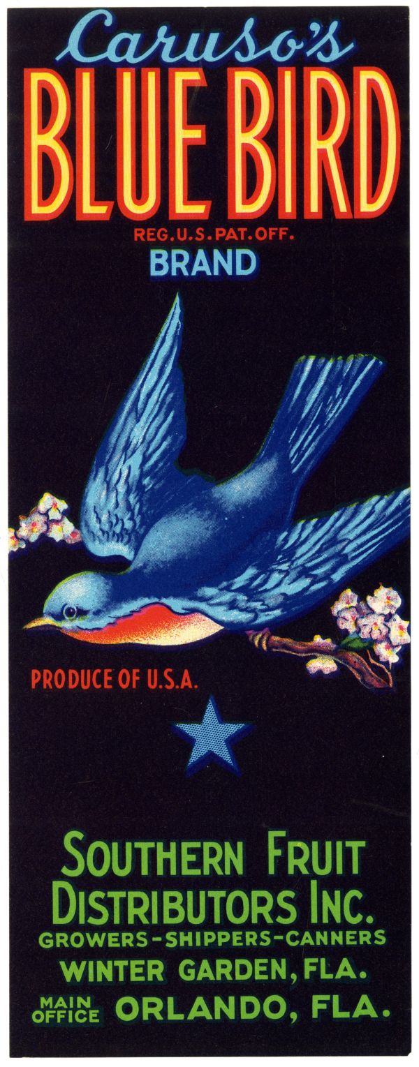 Caruso's Blue Bird Brand Fruit Label