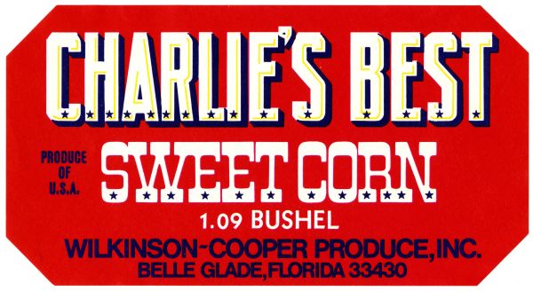 Label for Charlie's Best Sweet Corn - Red