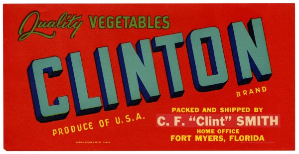 Clinton Brand Quality Vegetables Label