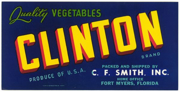 Clinton Brand Quality Vegetables Label