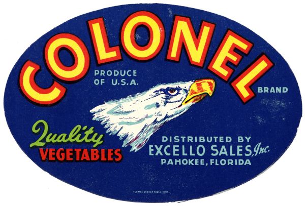 Colonel Brand Quality Vegetables Label