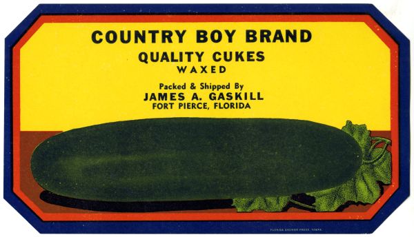 Cucumber Label for Country Boy Brand Quality Cukes