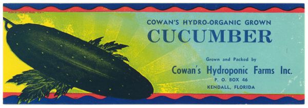 Cowan's Hydro-Organic Grown Cucumber Label