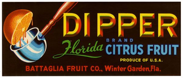 Dipper Brand Florida Citrus Fruit Label