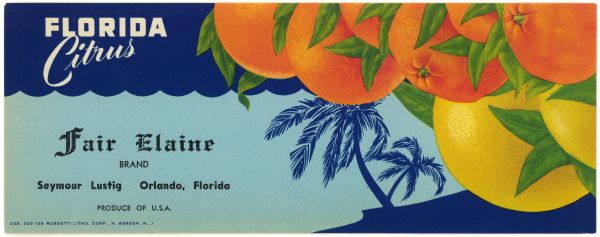 Fair Elaine Brand Florida Citrus Label