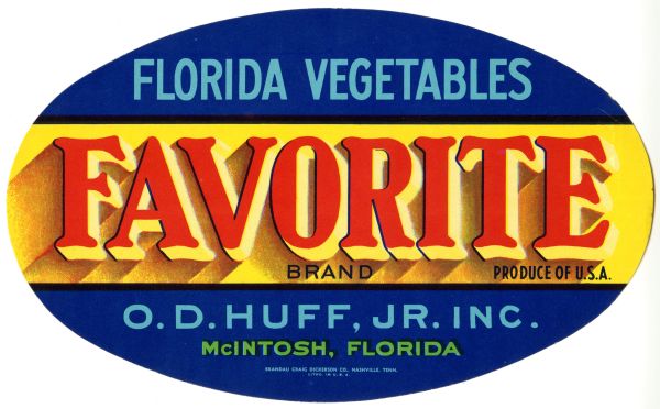 Favorite Brand Florida Vegetables Label