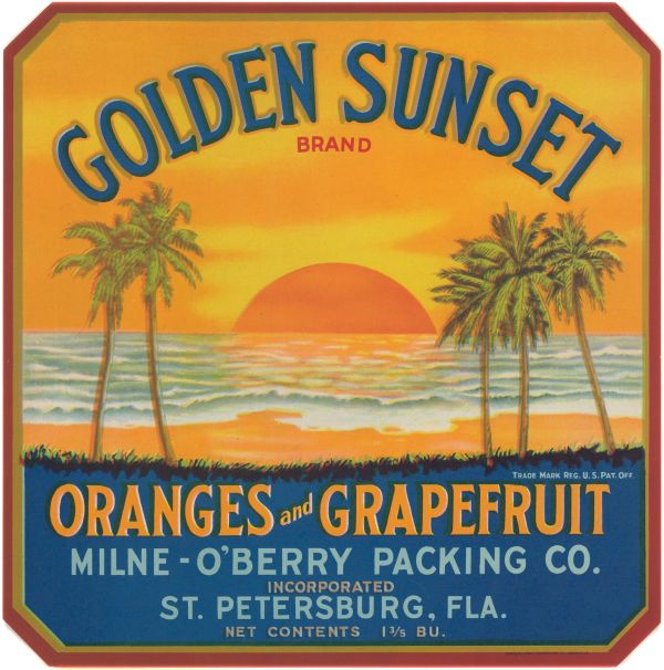 Golden Sunset Brand Oranges and Grapefruit Label