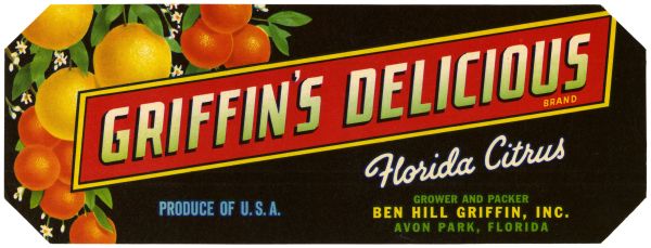 Griffin's Delicious Brand Florida Citrus Label