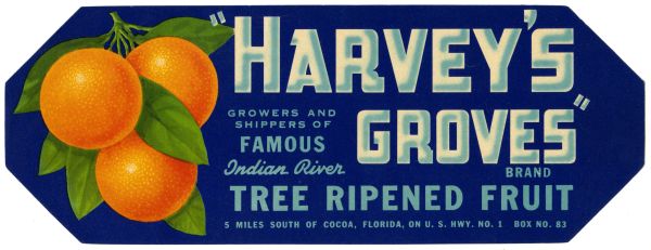 Harvey's Groves Brand Citrus Label