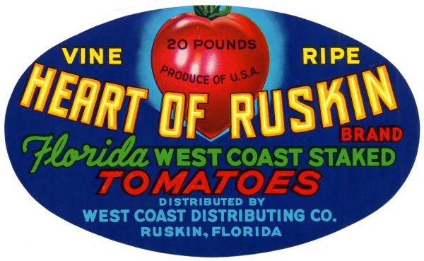 Heart of Ruskin Brand Florida West Coast Staked Tomatoes Label