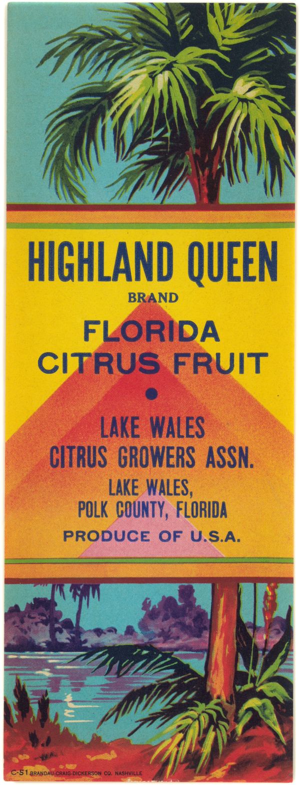 Highland Queen Brand Florida Citrus Fruit Label