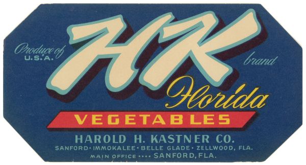 HK Brand Florida Vegetables Label