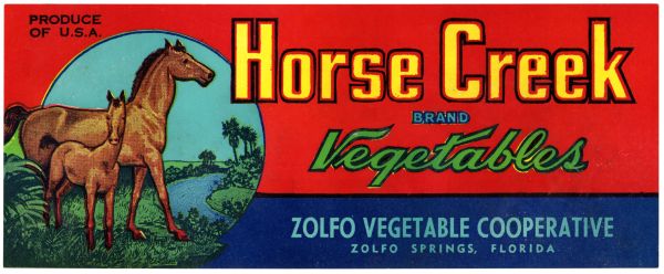 Horse Creek Brand Vegetables Label