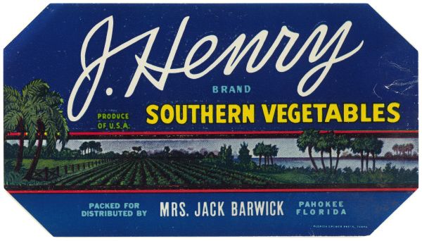 J. Henry Brand Southern Vegetables Label