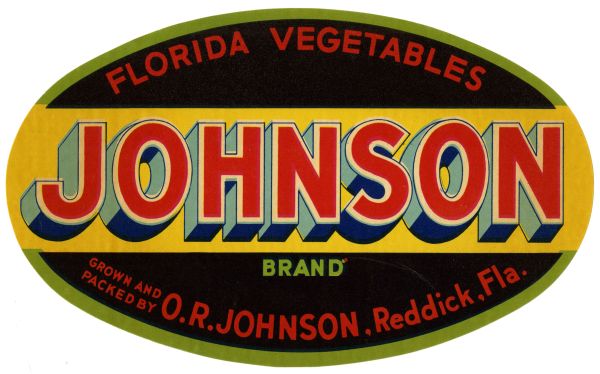 Johnson Brand Florida Vegetables Label