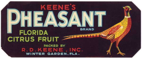 Keene's Pheasant Brand Florida Citrus Fruit Label