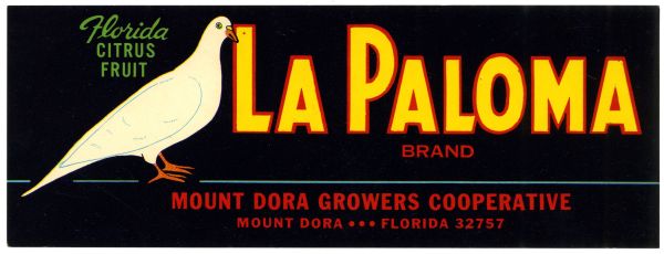 La Paloma Brand Florida Citrus Fruit Label