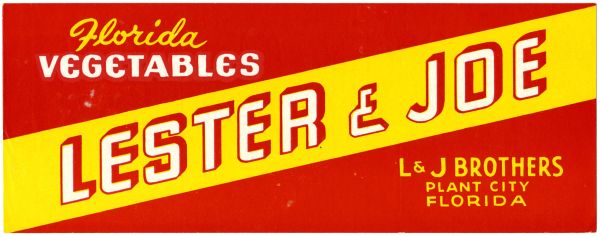 Lester and Joe Florida Vegetables Label