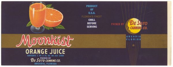 Moonkist Unsweetened Orange Juice Can Label