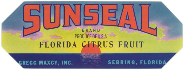 Sunseal Brand Florida Citrus Fruit Label