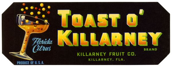 Toast O' Killarney Brand Florida Citrus Label