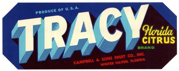 Tracy Brand Florida Citrus Label