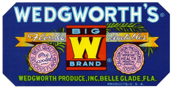 Wedgworth's Big W Brand Florida Vegetables Label