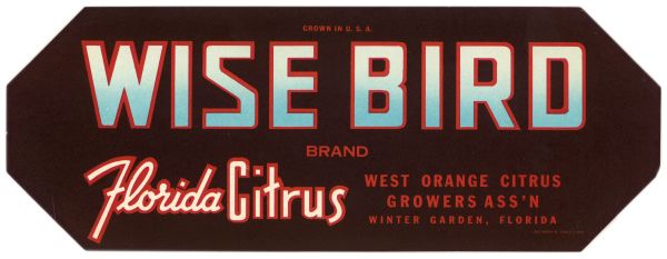 Wise Bird Brand Florida Citrus Label