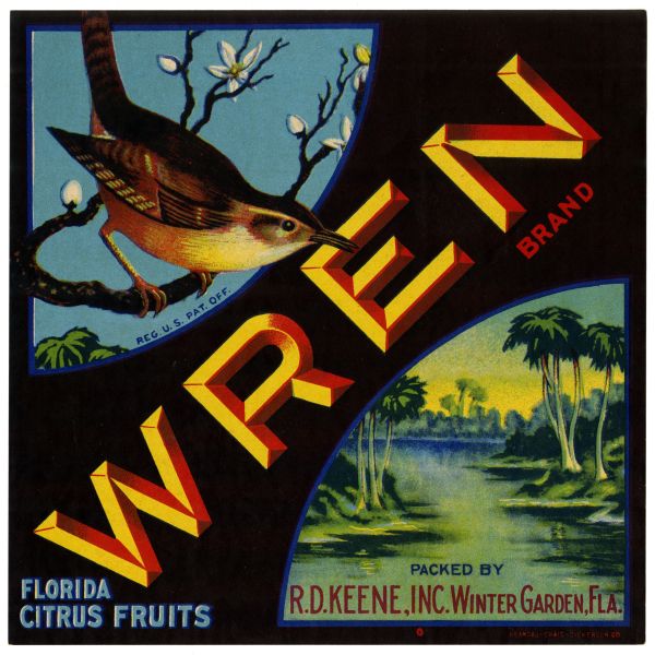 Wren Brand Florida Citrus Fruit Label