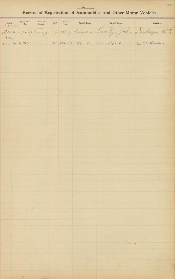 Florida Automobile Registration Record (Volume 2), 1912-1917
