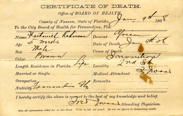 Robinson, Nathaniel death certificates