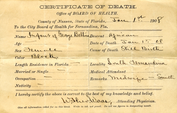 Belton, Infant of George death certificates