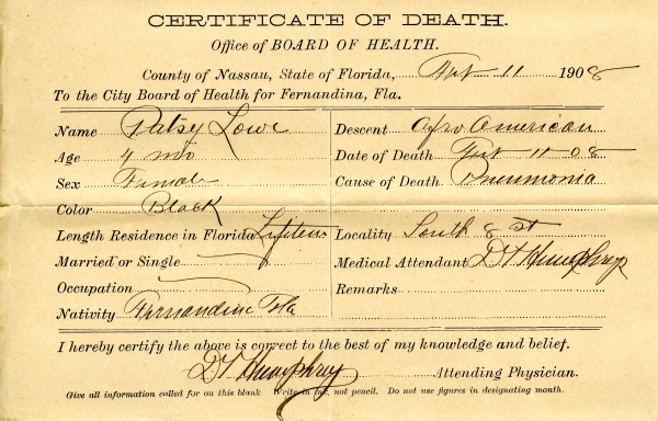 Lowe, Patsy death certificates