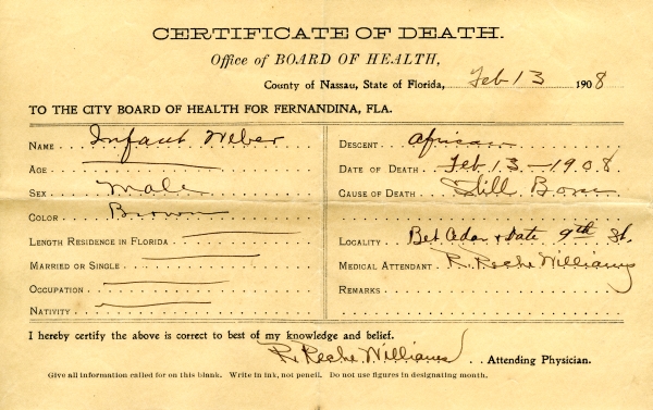Weber, Infant death certificates