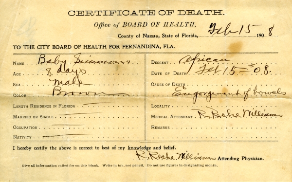 Simmons, Baby death certificates