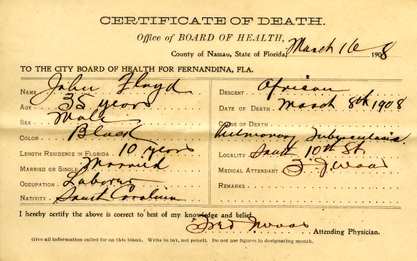 Floyd, John death certificates