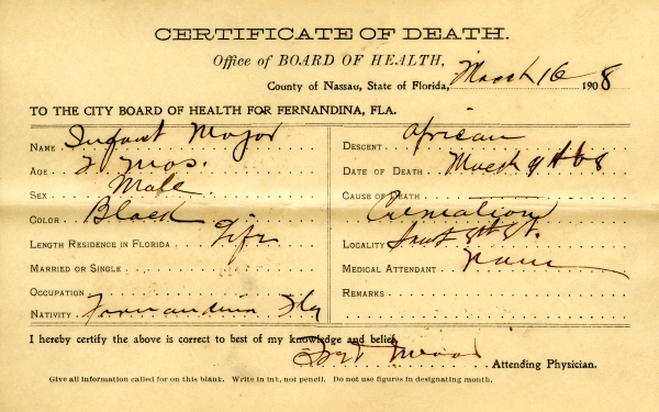 Major, Infant death certificates