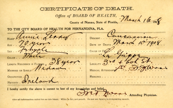 Leddy, Annie death certificates